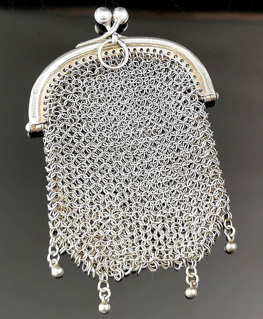 Antique sterling silver mesh coin purse