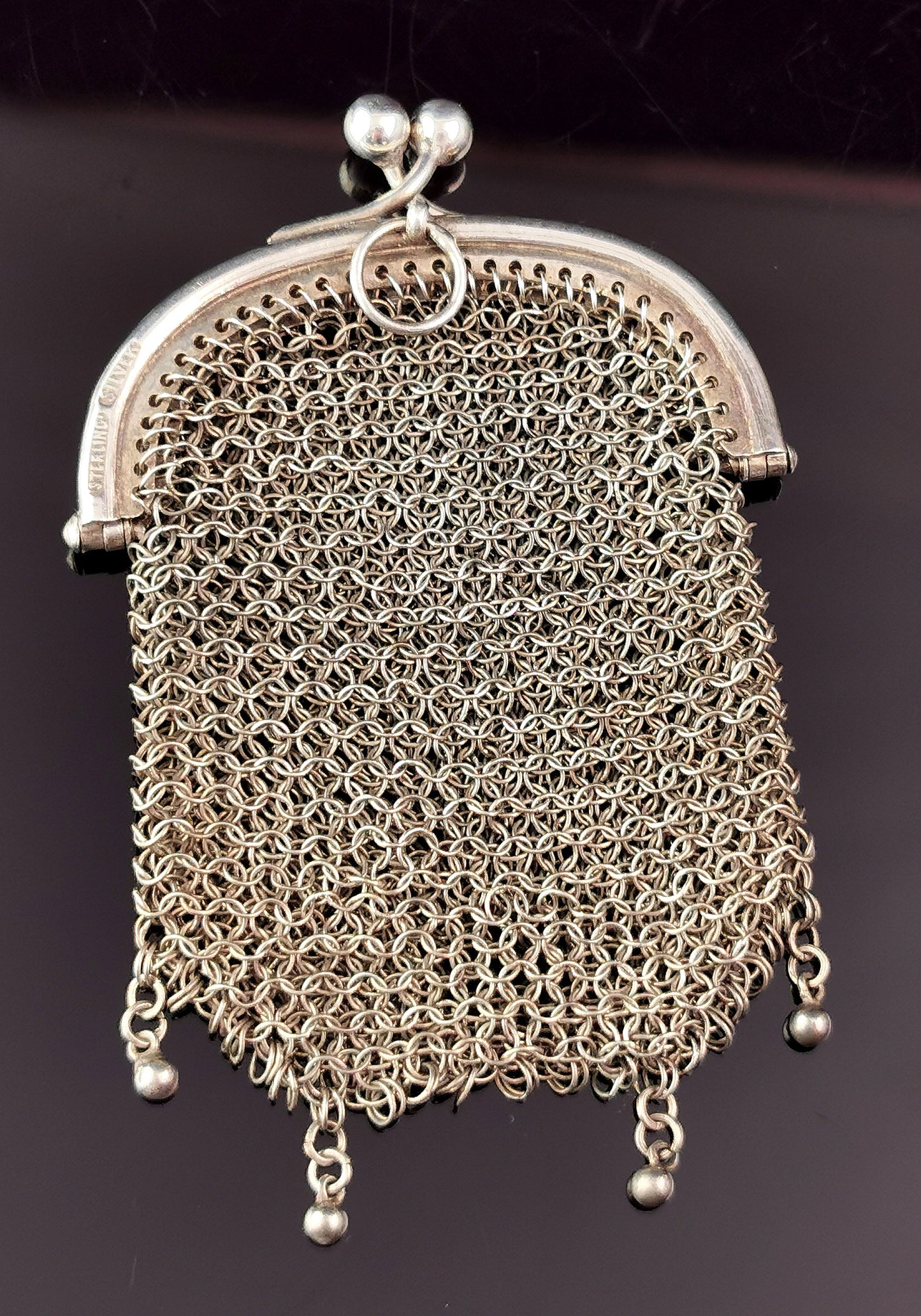 Antique sterling silver mesh coin purse