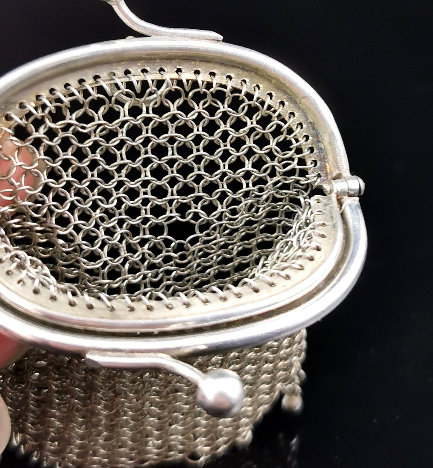 Antique sterling silver mesh coin purse