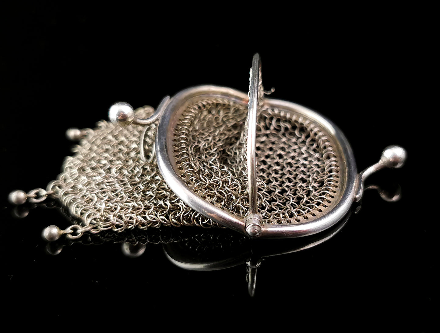 Antique sterling silver mesh coin purse