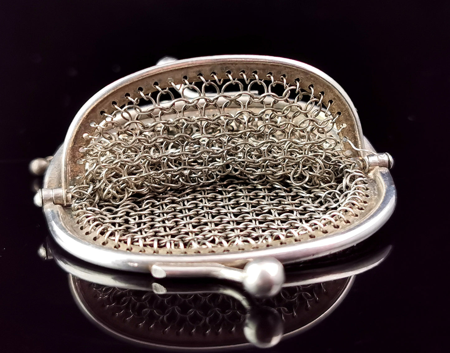 Antique sterling silver mesh coin purse