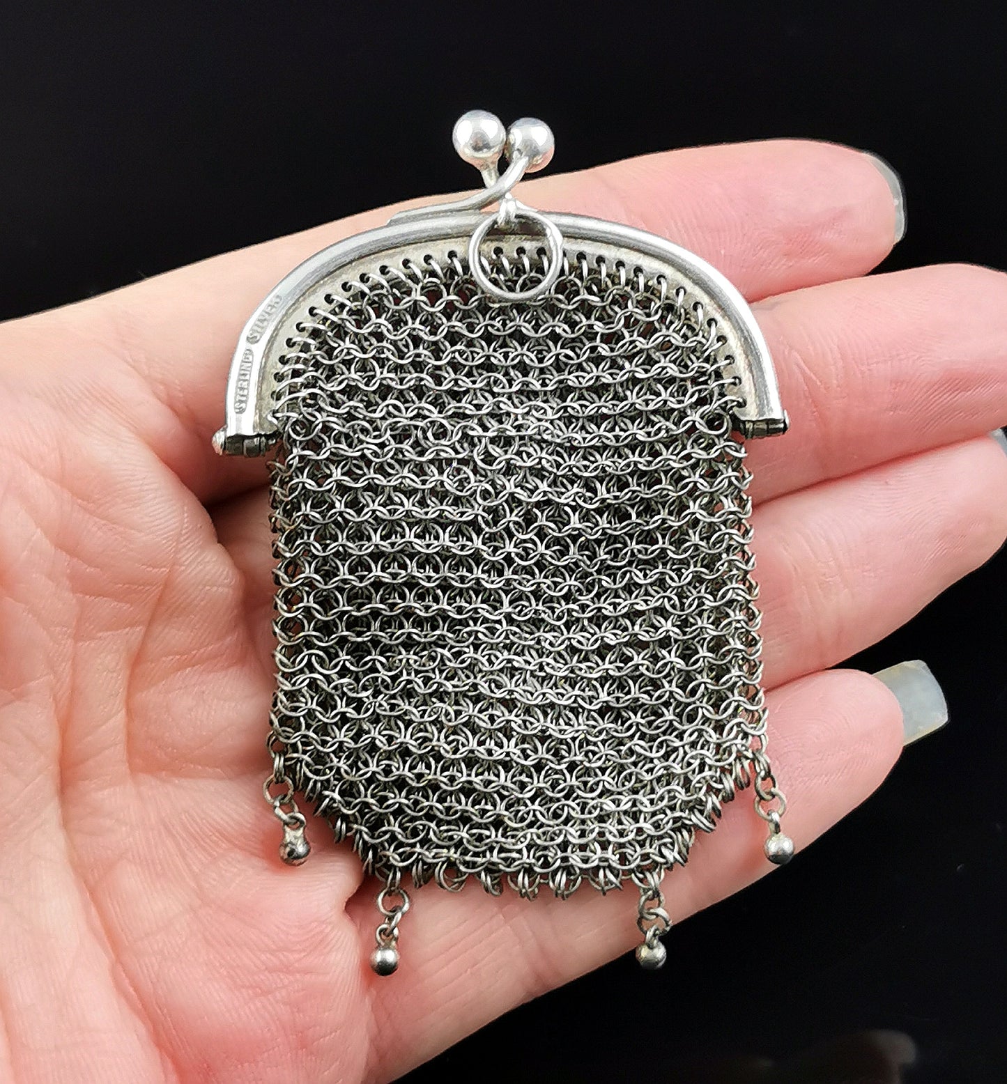 Antique sterling silver mesh coin purse