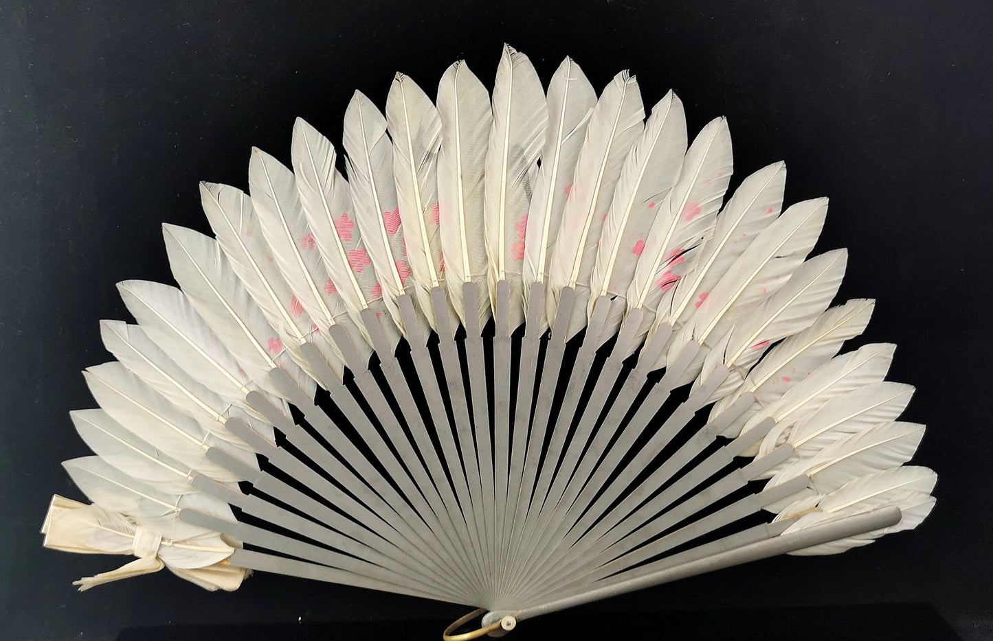 Antique Chinese feather hand fan, Birds and Blossom