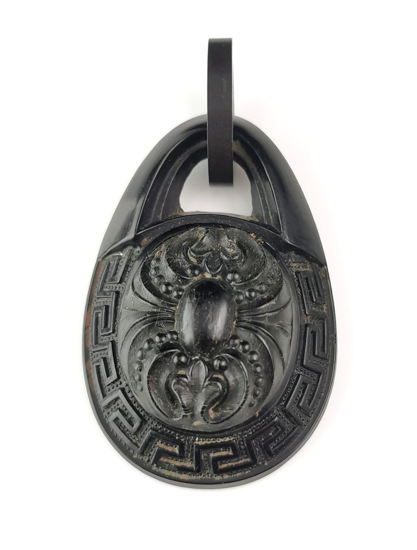 Antique Victorian Whitby Jet pendant, Greek key