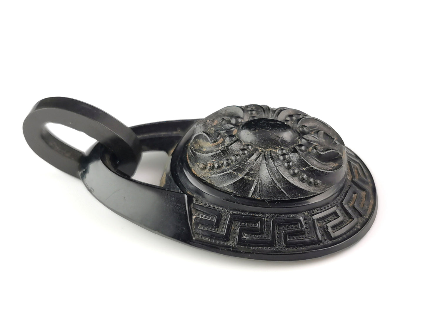 Antique Victorian Whitby Jet pendant, Greek key