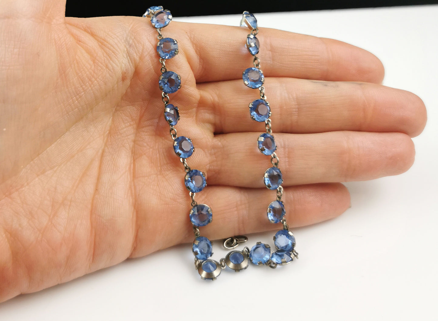 Vintage blue paste riviere necklace, silver plated