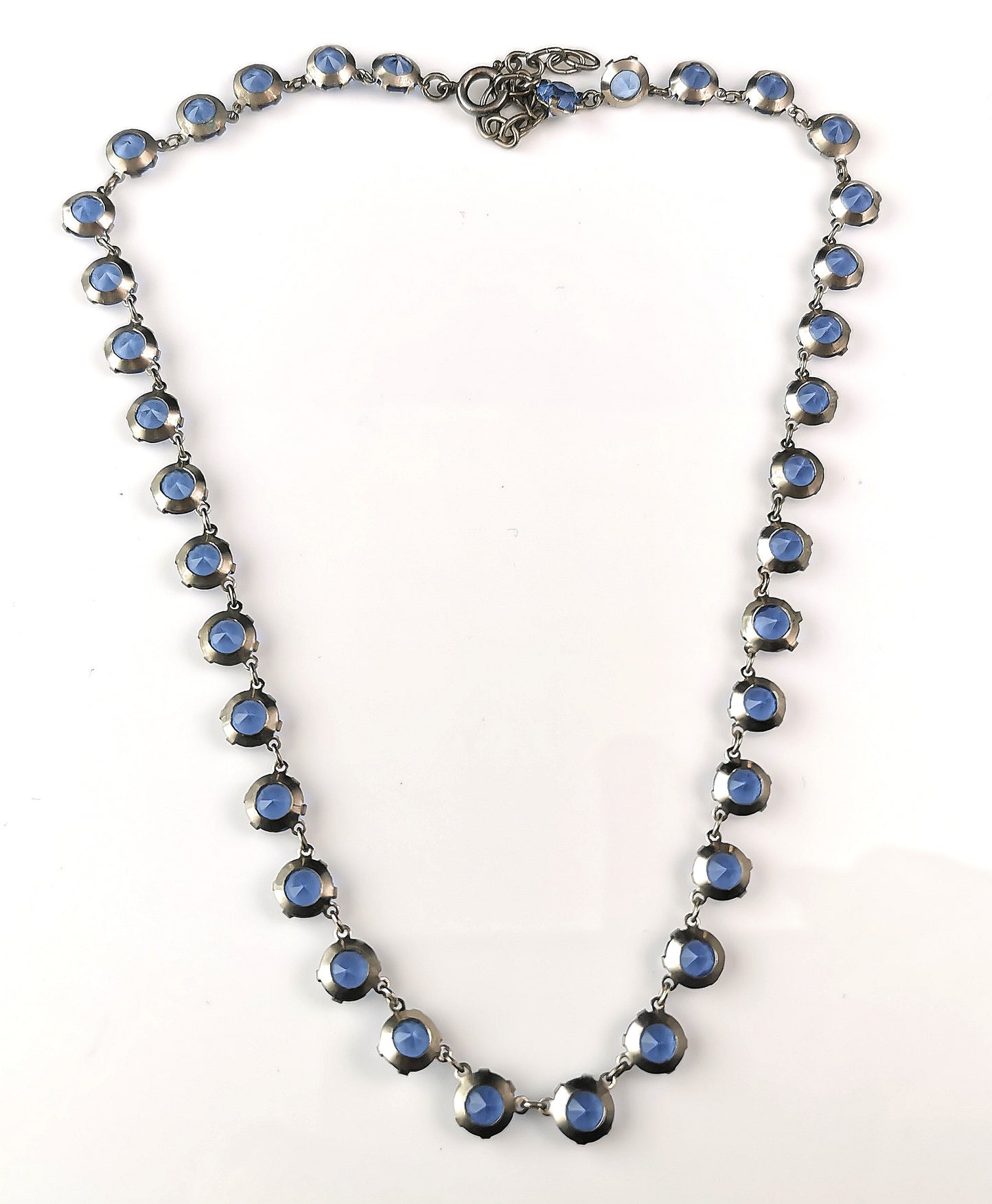 Vintage blue paste riviere necklace, silver plated