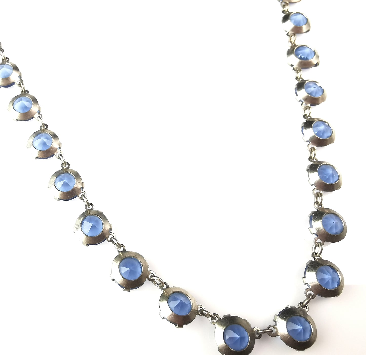 Vintage blue paste riviere necklace, silver plated