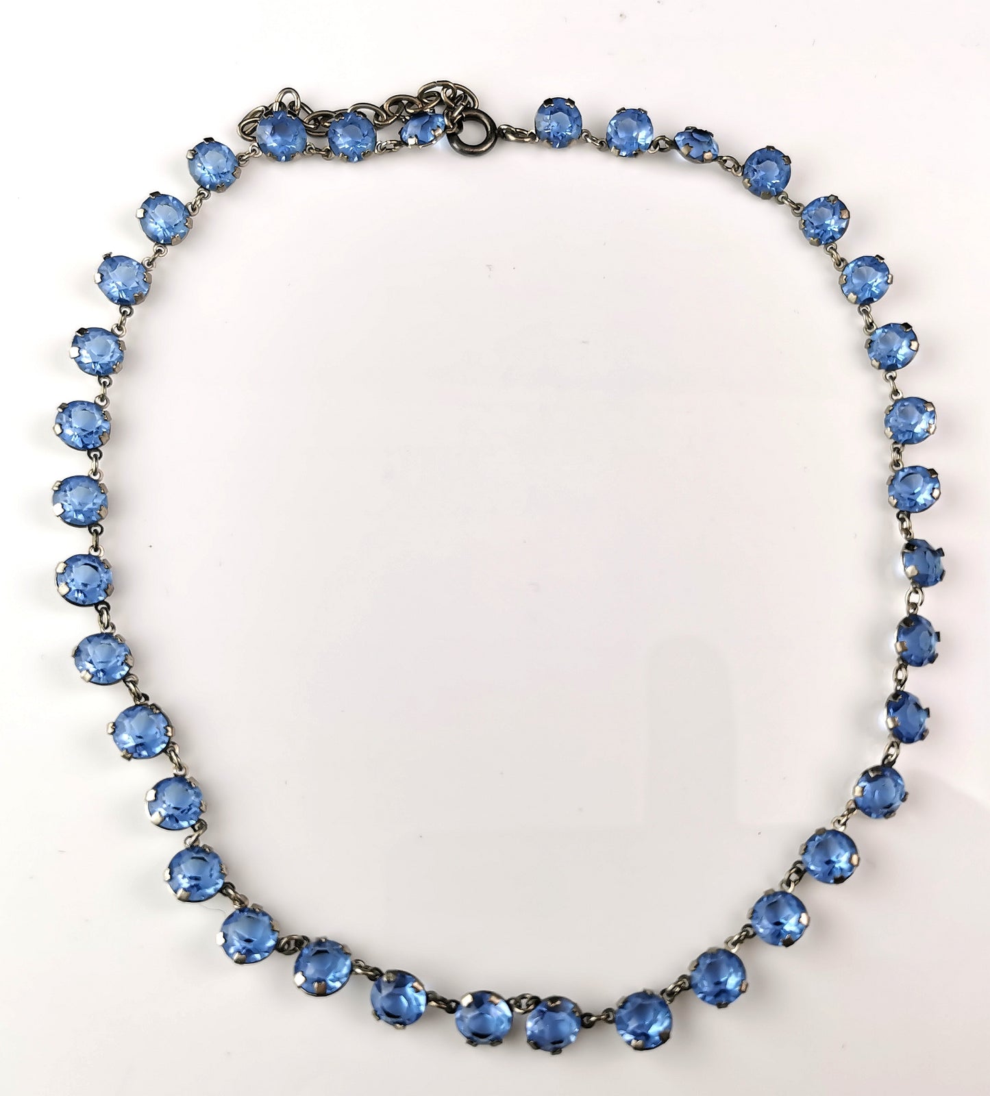 Vintage blue paste riviere necklace, silver plated