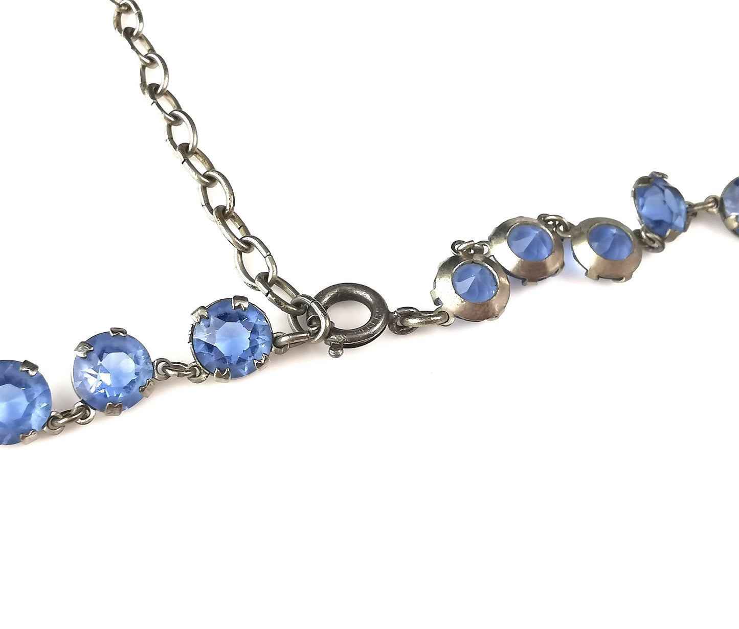 Vintage blue paste riviere necklace, silver plated