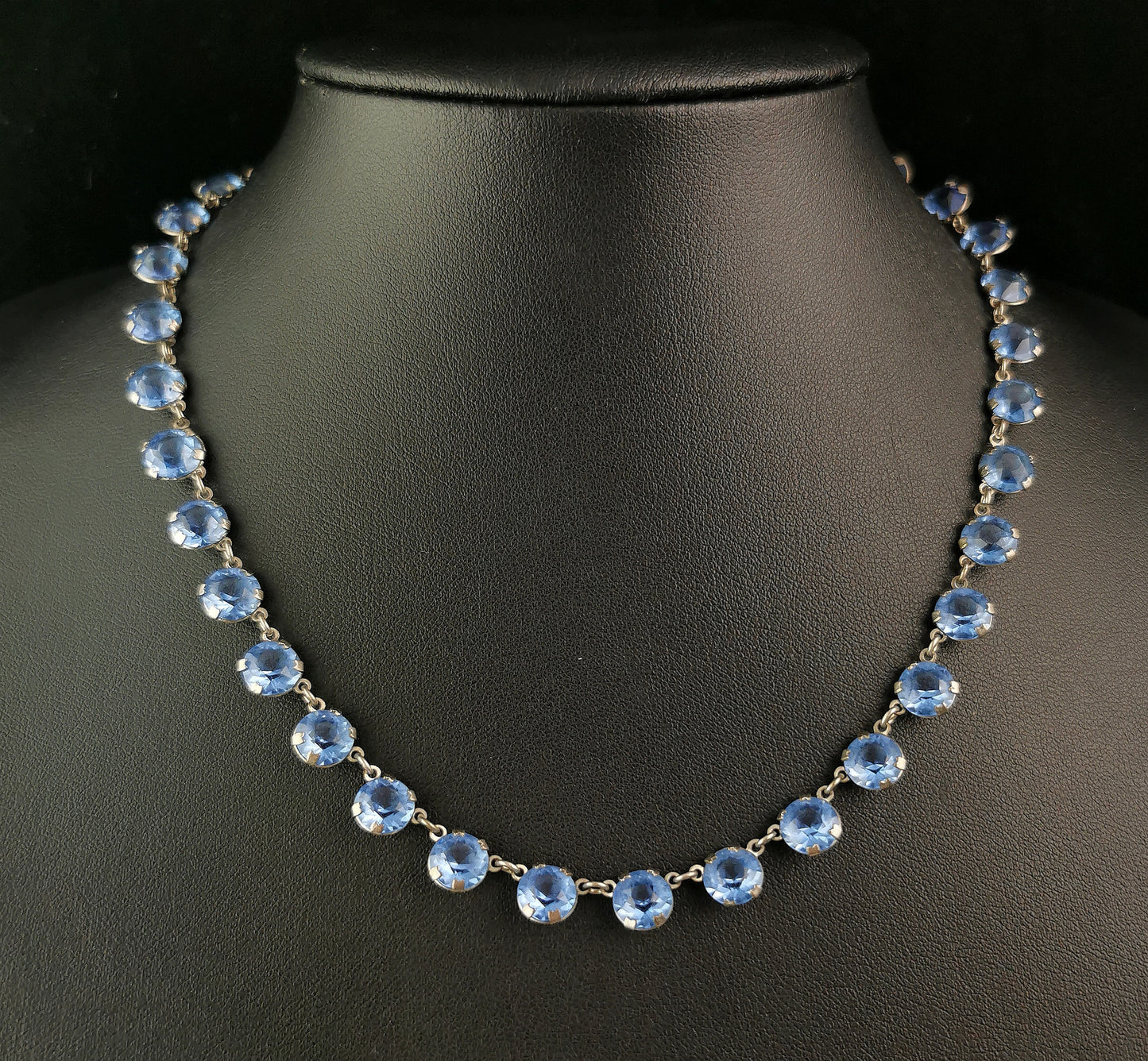 Vintage blue paste riviere necklace, silver plated