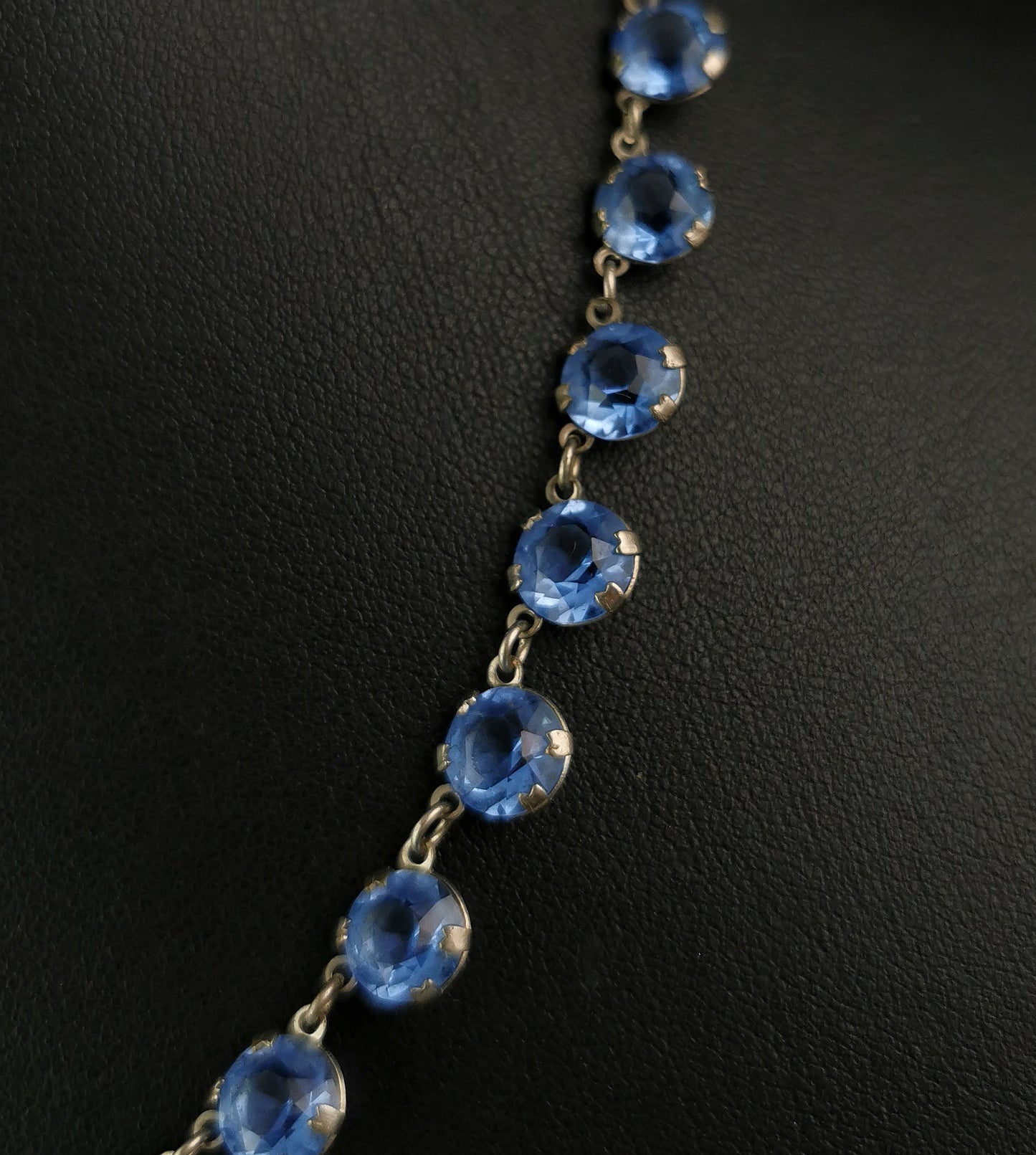 Vintage blue paste riviere necklace, silver plated