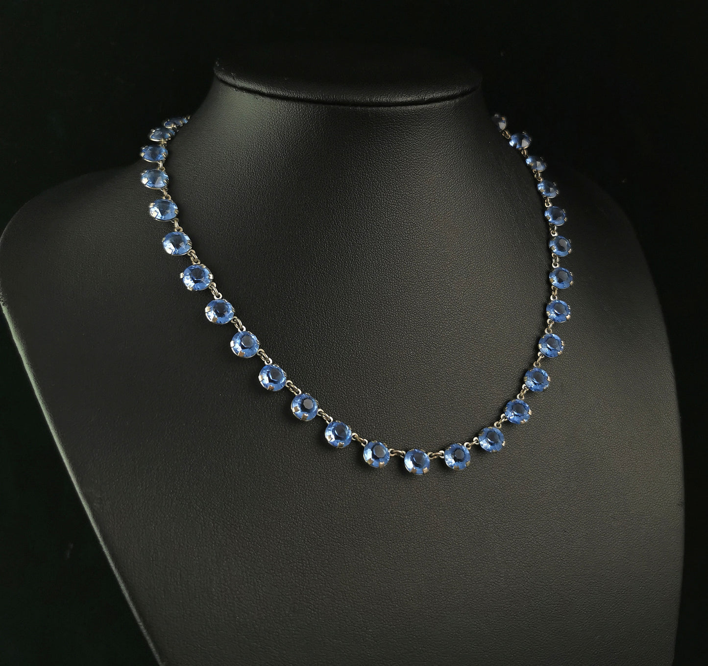 Vintage blue paste riviere necklace, silver plated