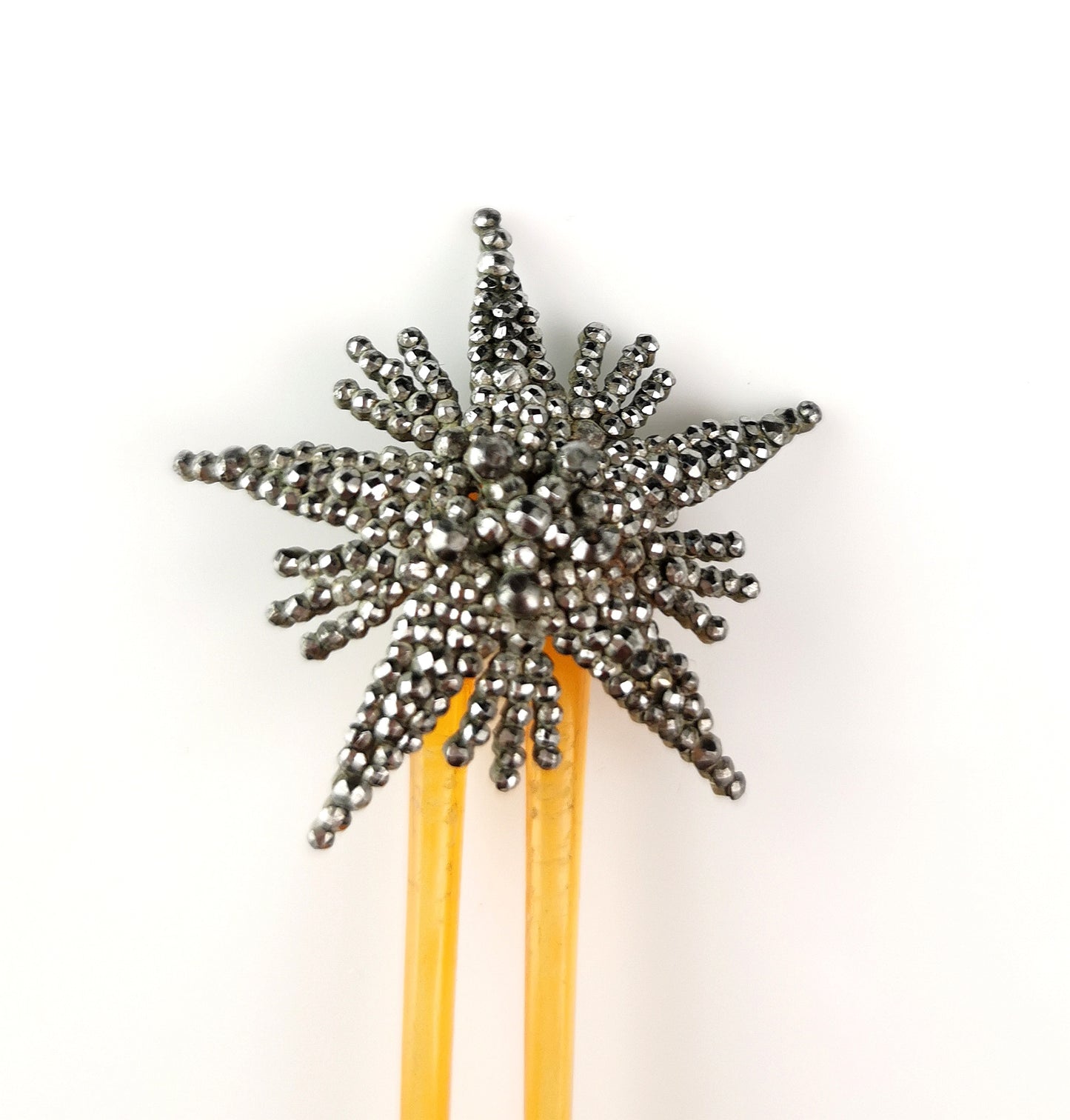 Antique cut steel Star hair comb, Victorian