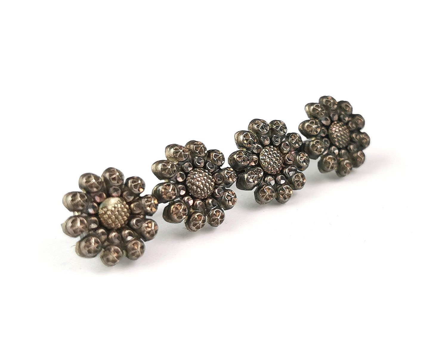 Antique cut steel flower brooch, Victorian