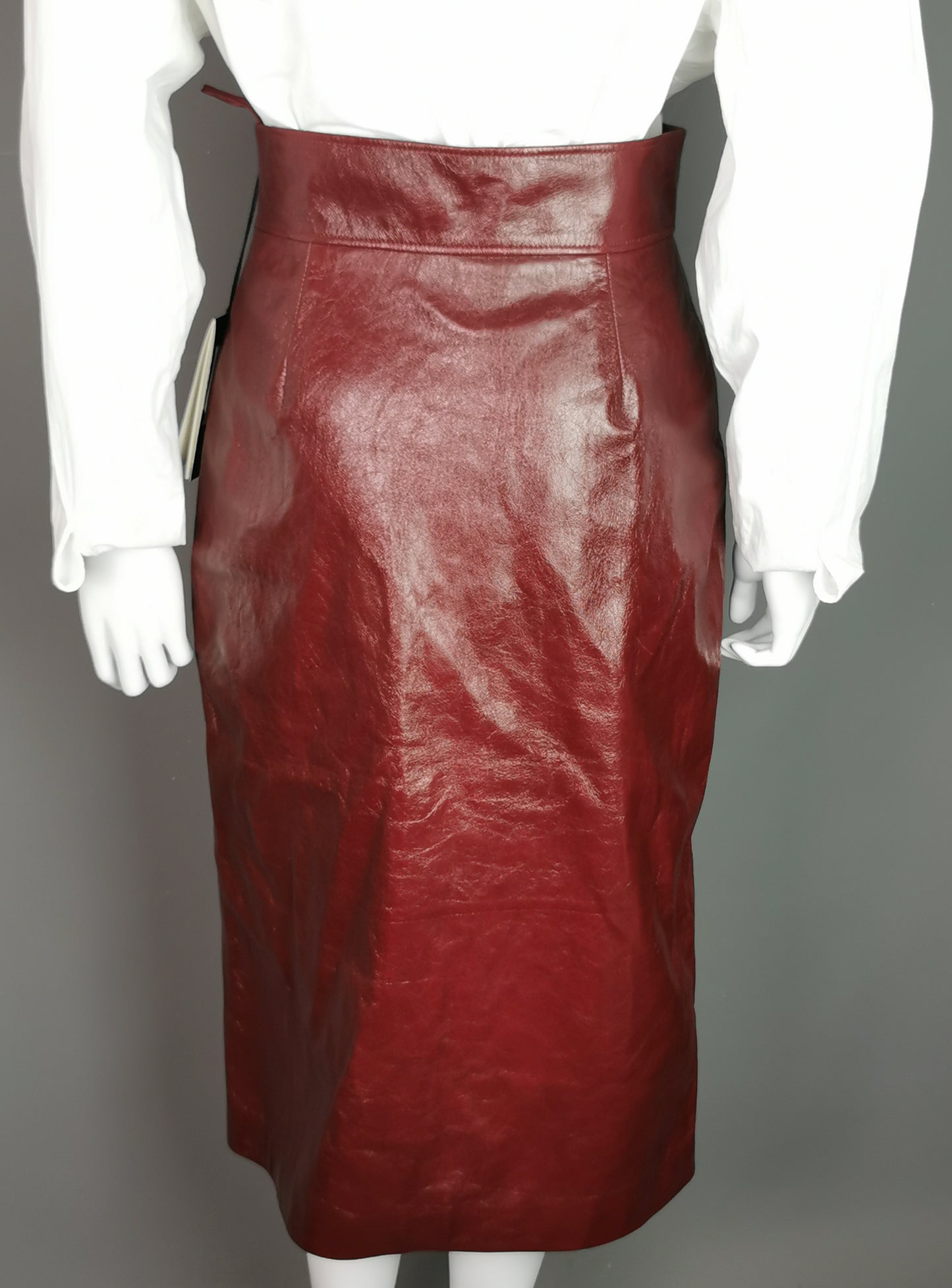 Gucci SS20 runway high waist leather pencil skirt, wine red, NWT