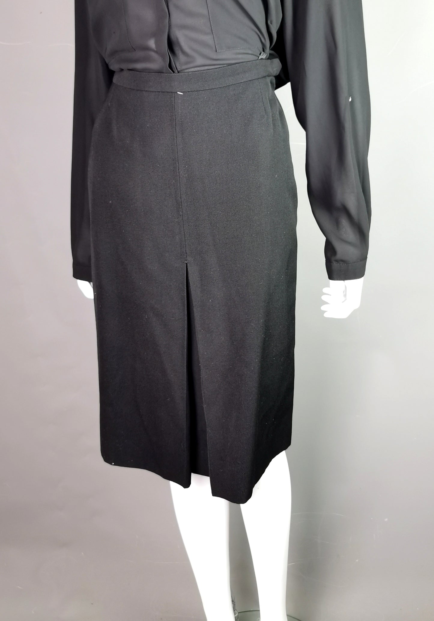 Vintage Yves Saint Laurent Rive Gauche black wool pleat front skirt