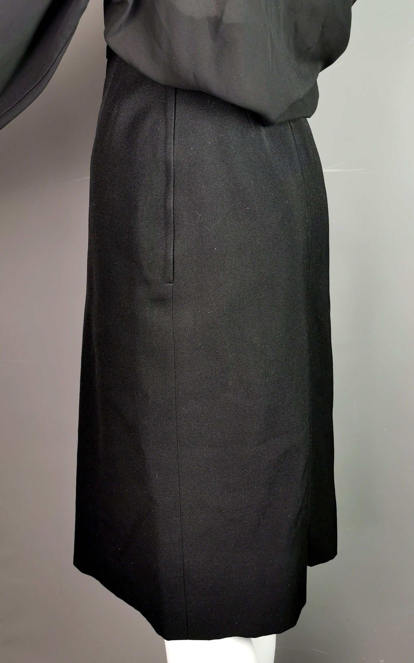 Vintage Yves Saint Laurent Rive Gauche black wool pleat front skirt