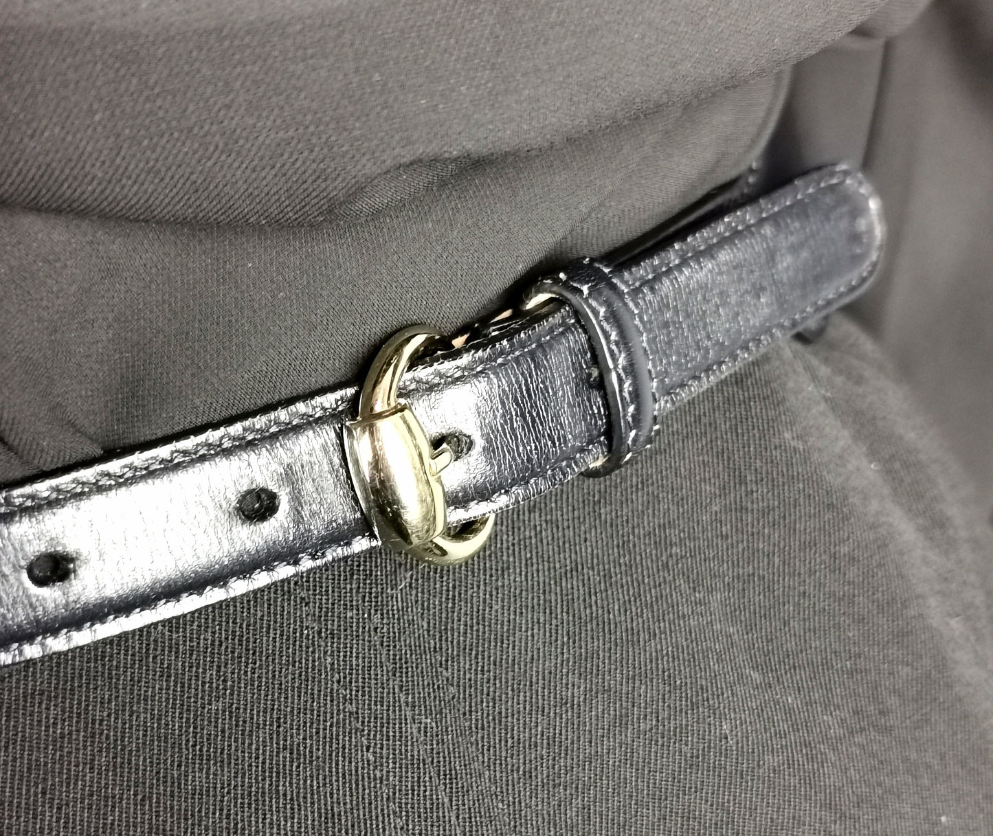 Vintage Gucci horsebit belt, navy leather and stripe canvas