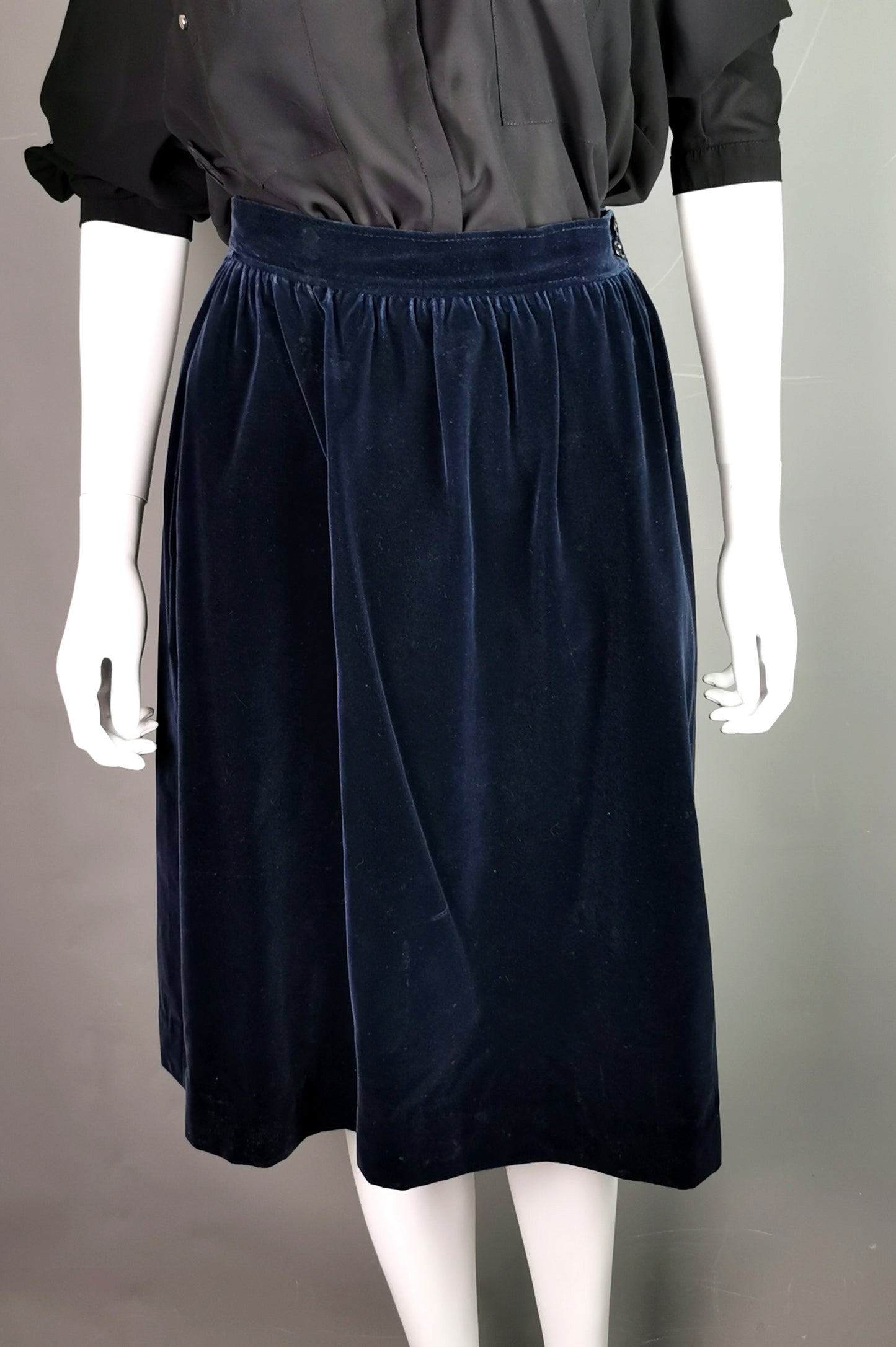 Vintage YSL Rive Gauche navy blue velvet skirt