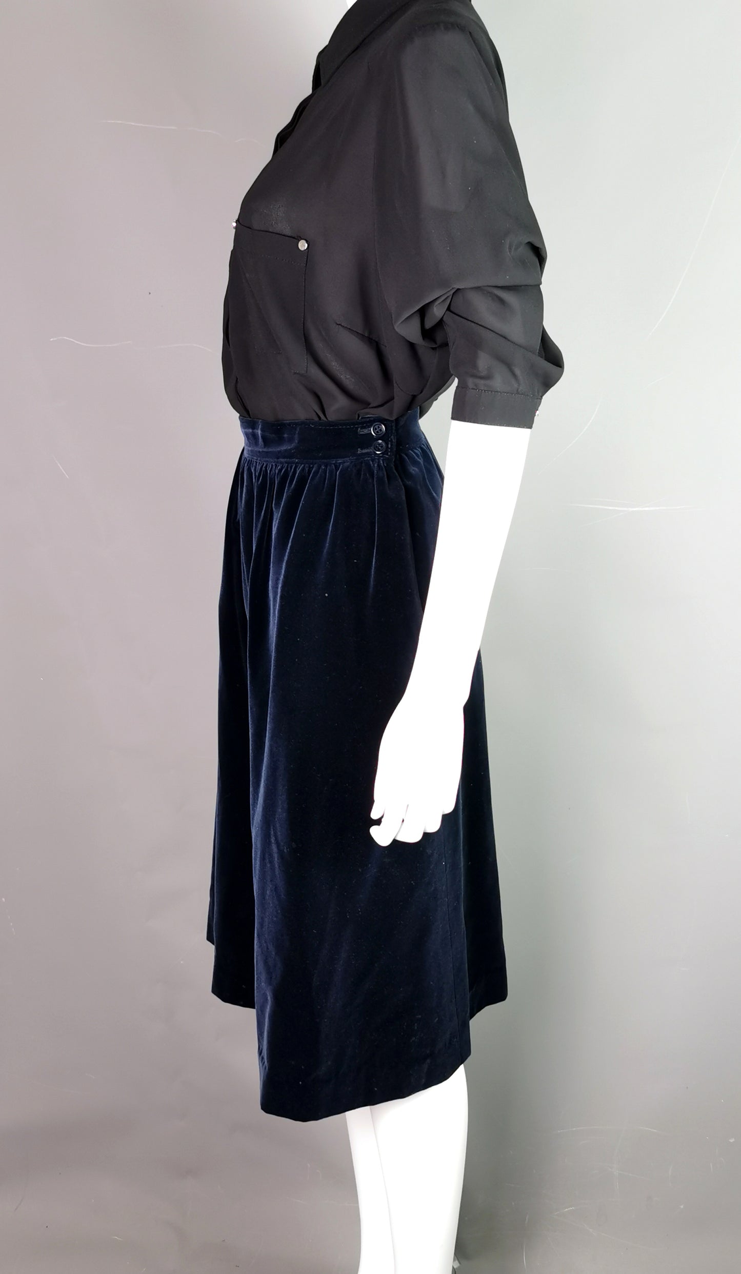 Vintage YSL Rive Gauche navy blue velvet skirt