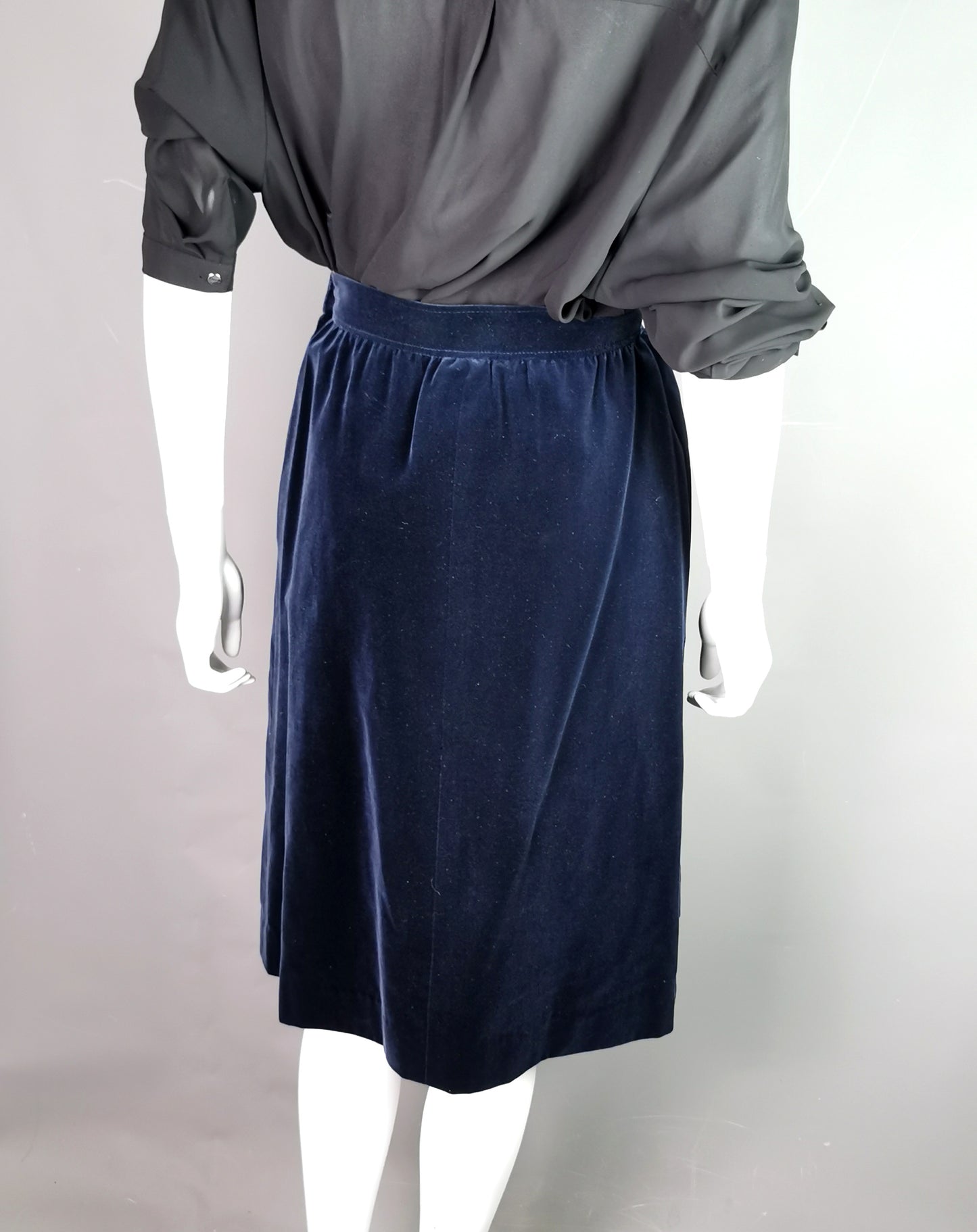 Vintage YSL Rive Gauche navy blue velvet skirt