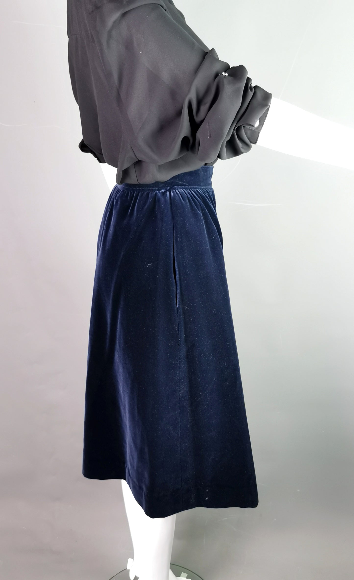 Vintage YSL Rive Gauche navy blue velvet skirt