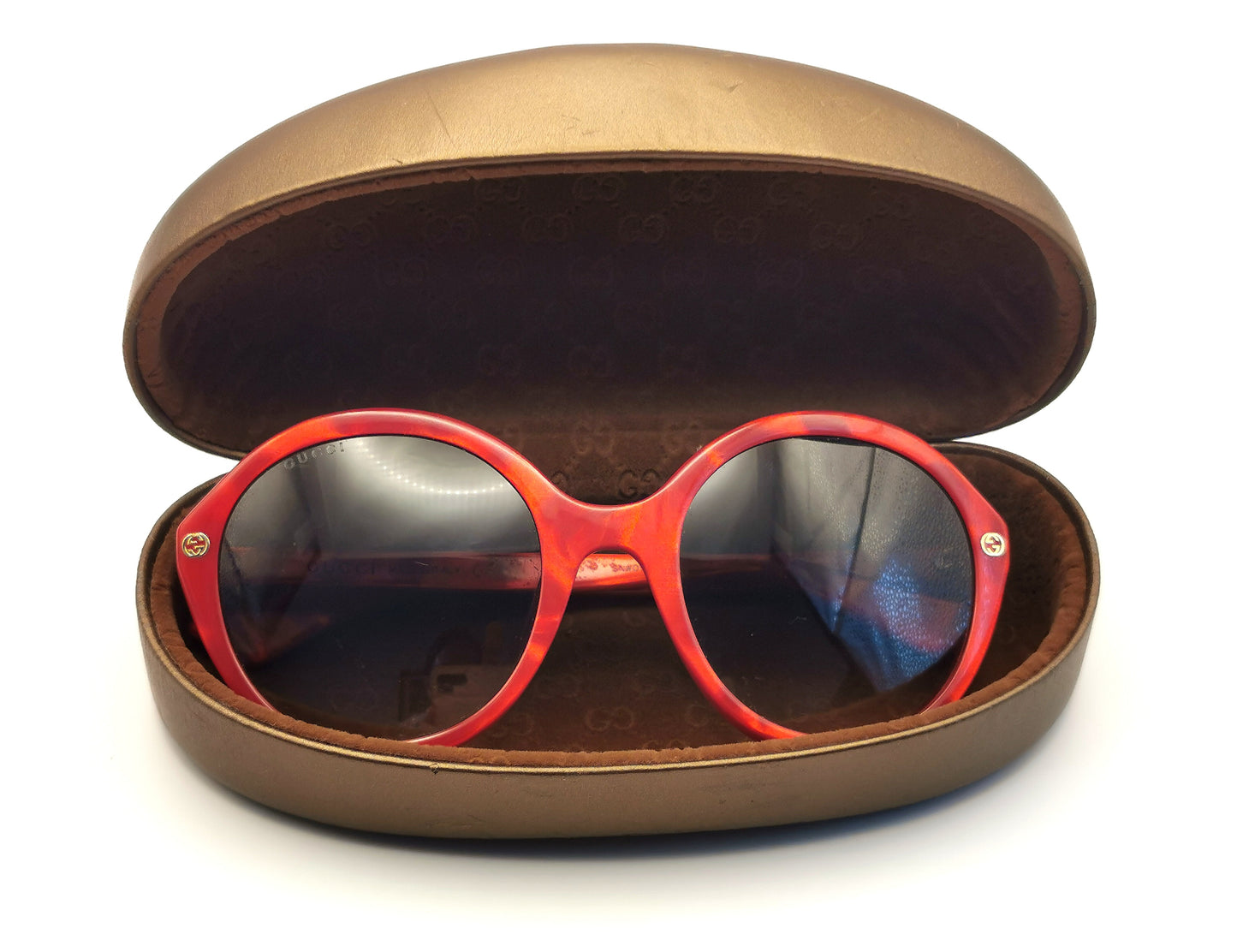 Gucci Oversized Sunglasses, Red marble frame, Gold Bee