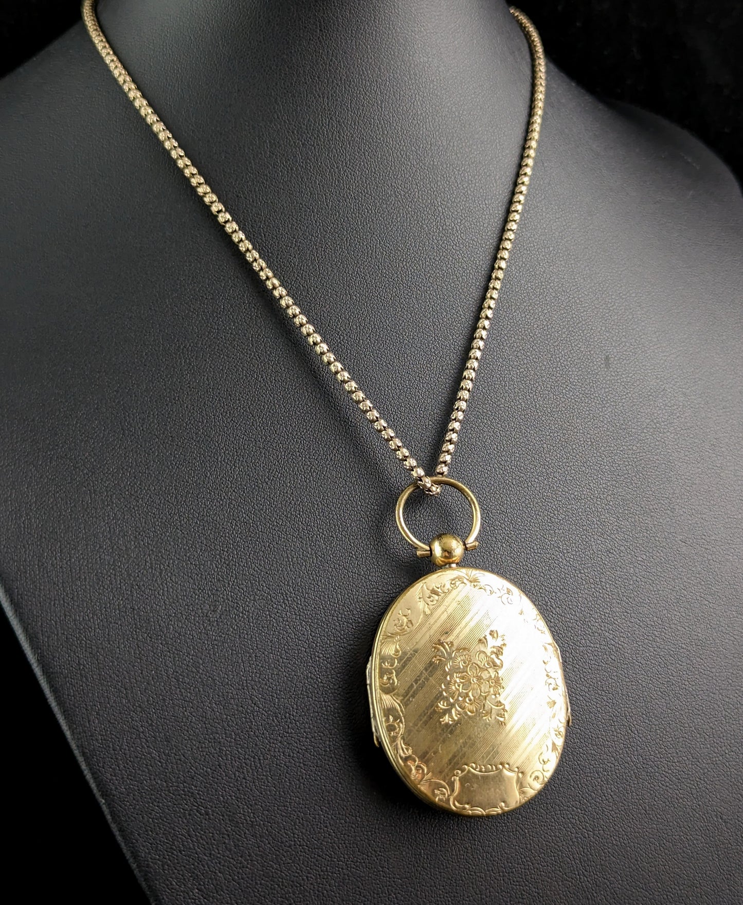 Antique Double sided mourning locket and chain necklace, Victorian