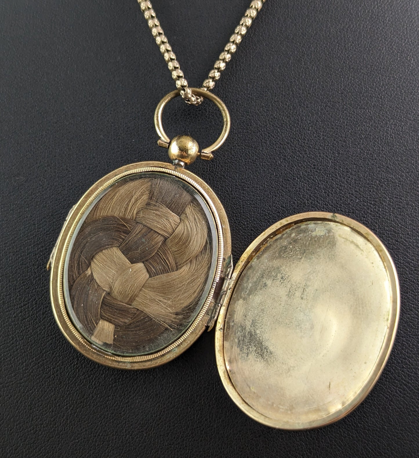 Antique Double sided mourning locket and chain necklace, Victorian