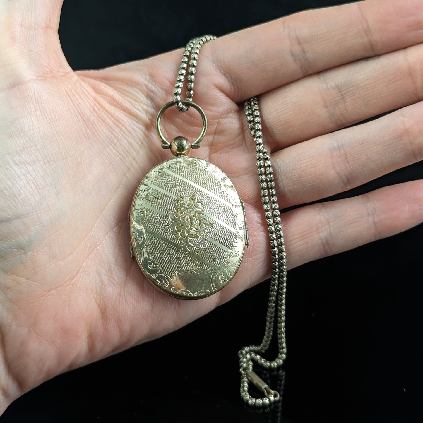 Antique Double sided mourning locket and chain necklace, Victorian