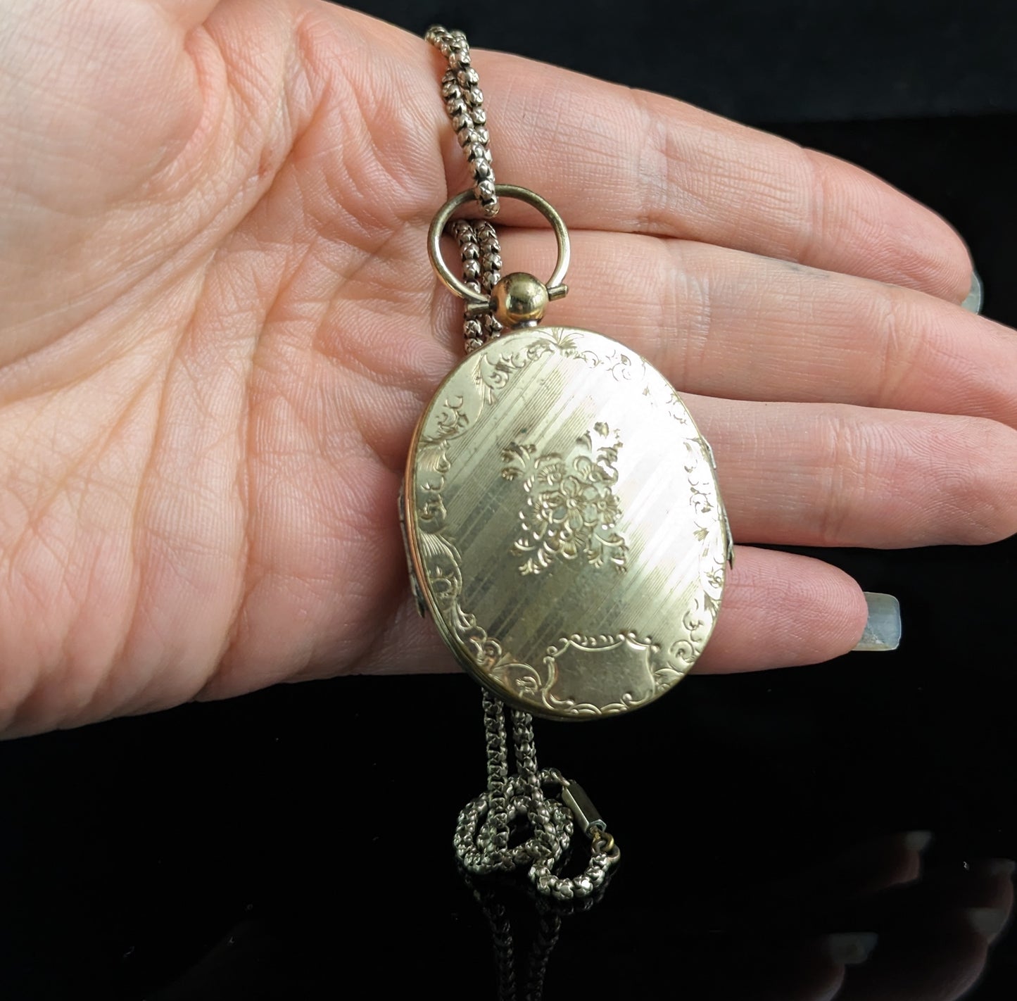 Antique Double sided mourning locket and chain necklace, Victorian