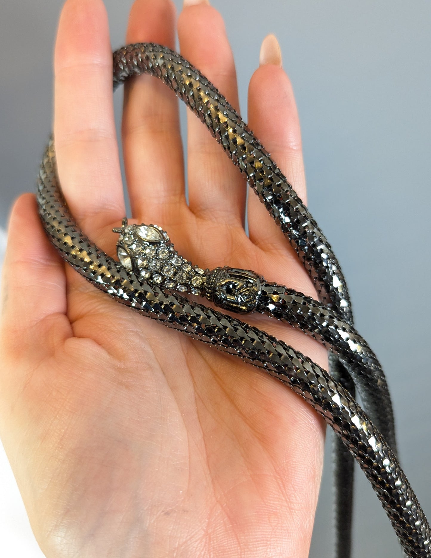 Vintage Jaeger snake design belt, Gunmetal and Diamanté