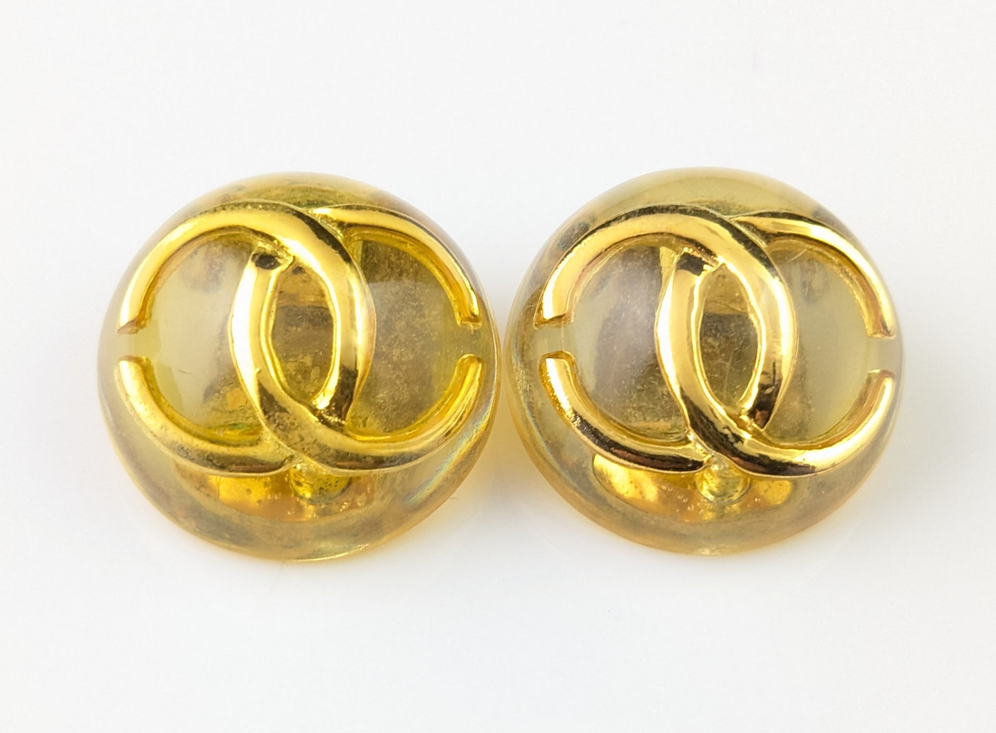 Vintage Chanel CC logo clip on earrings, Yellow and Gold tone