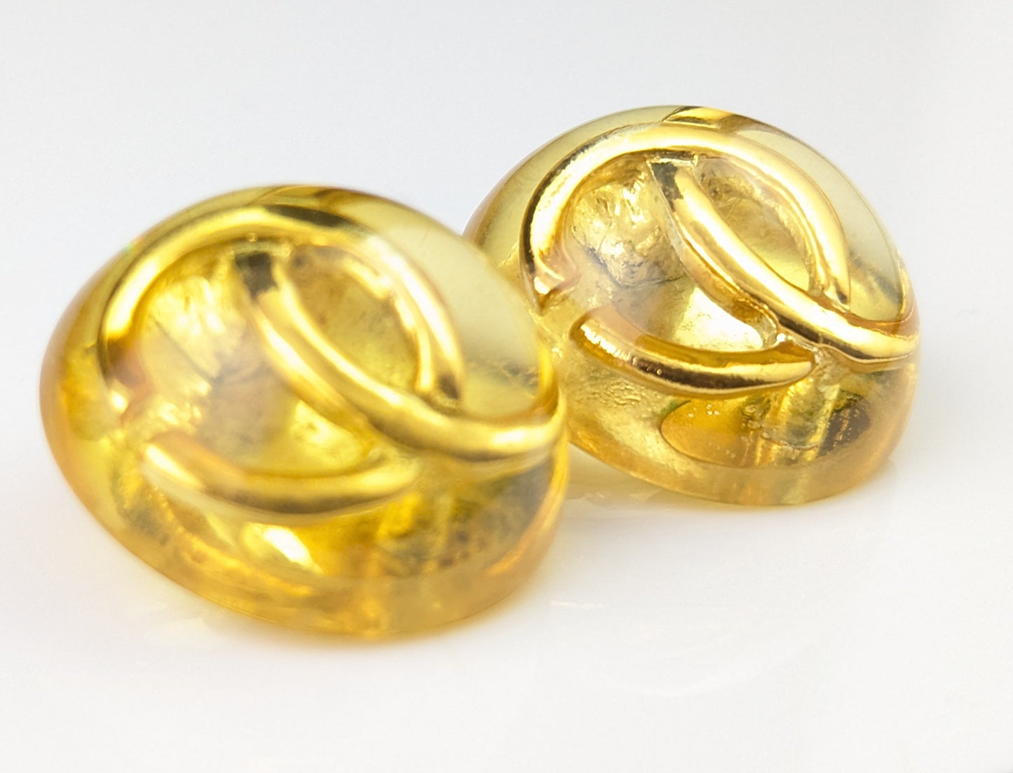 Vintage Chanel CC logo clip on earrings, Yellow and Gold tone