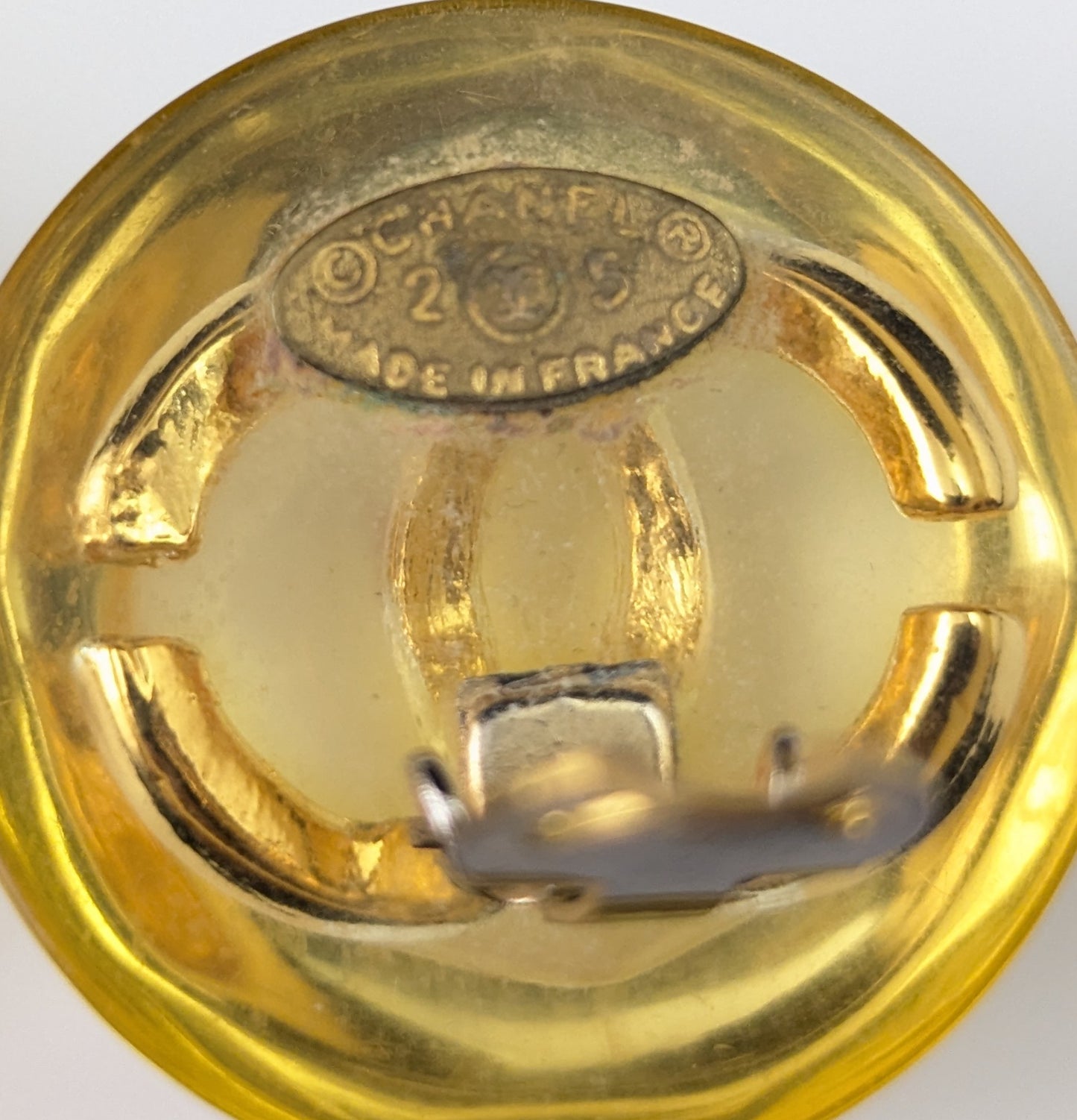 Vintage Chanel CC logo clip on earrings, Yellow and Gold tone