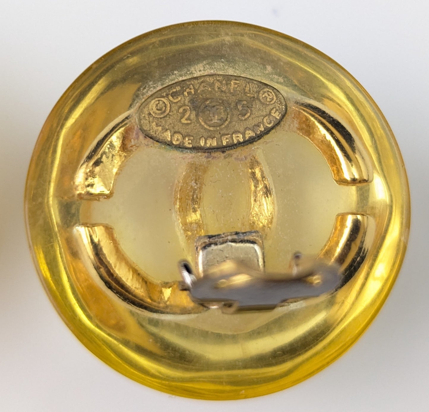 Vintage Chanel CC logo clip on earrings, Yellow and Gold tone