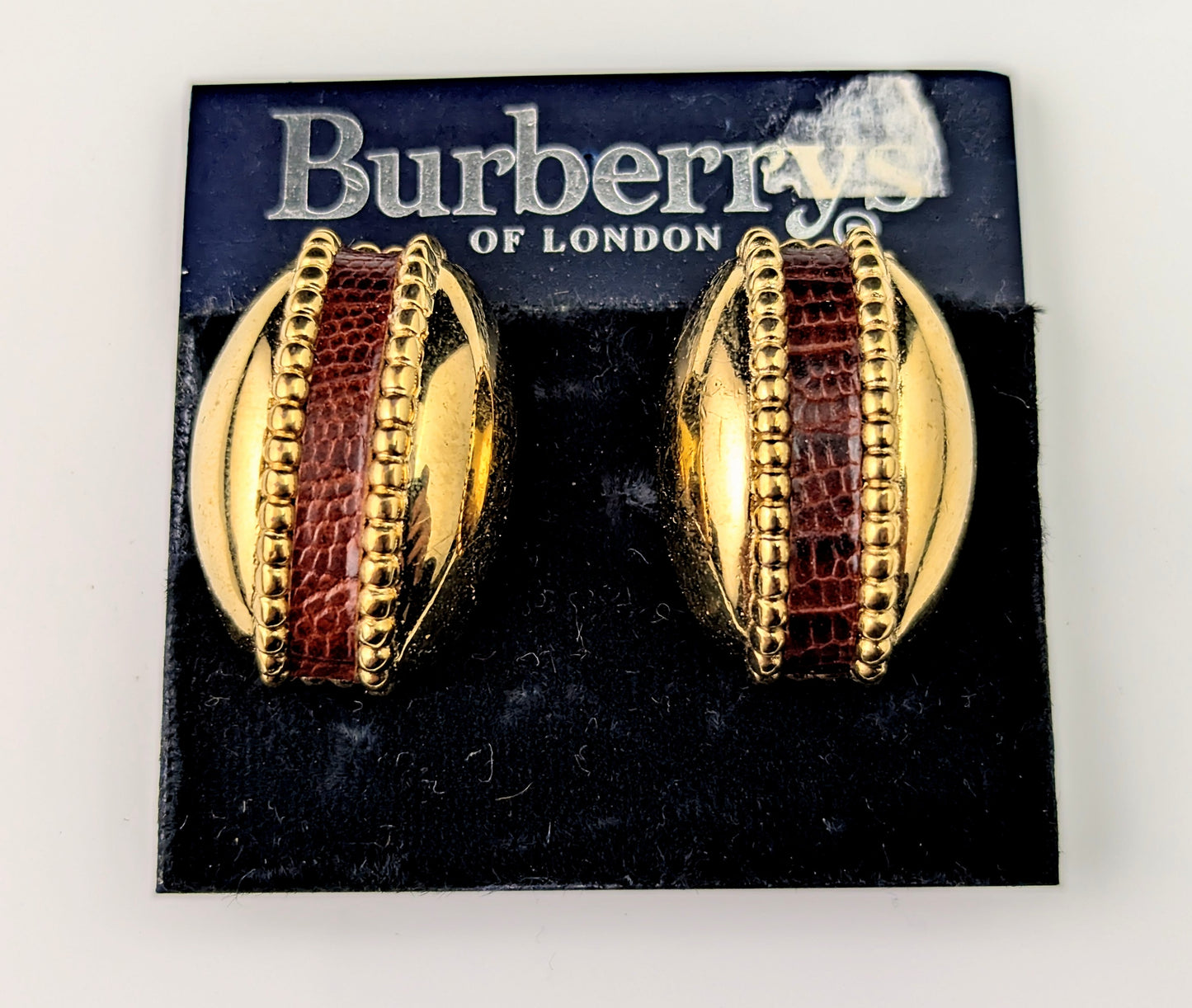 Vintage Burberry clip on earrings, Gold tone and Faux leather