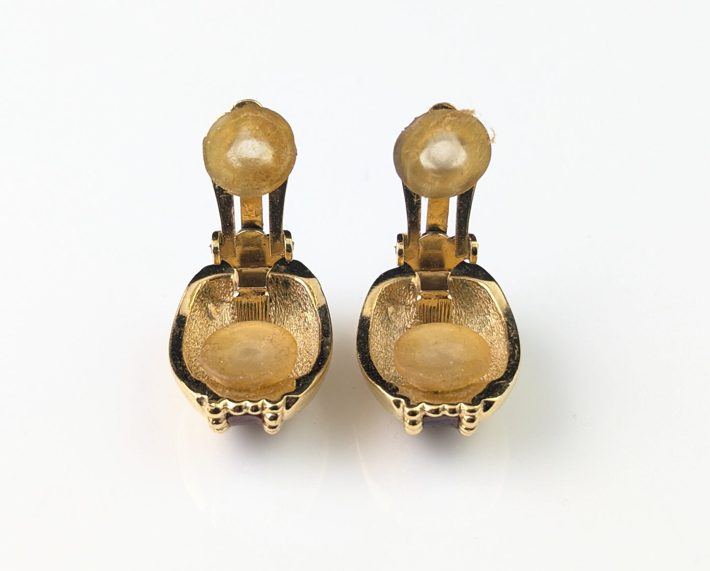 Vintage Burberry clip on earrings, Gold tone and Faux leather