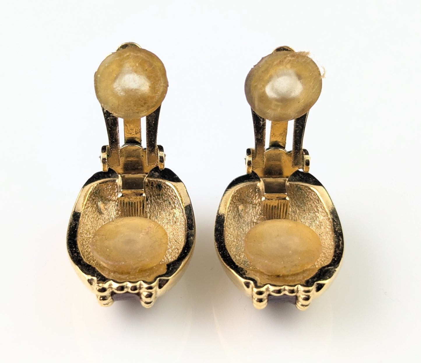 Vintage Burberry clip on earrings, Gold tone and Faux leather