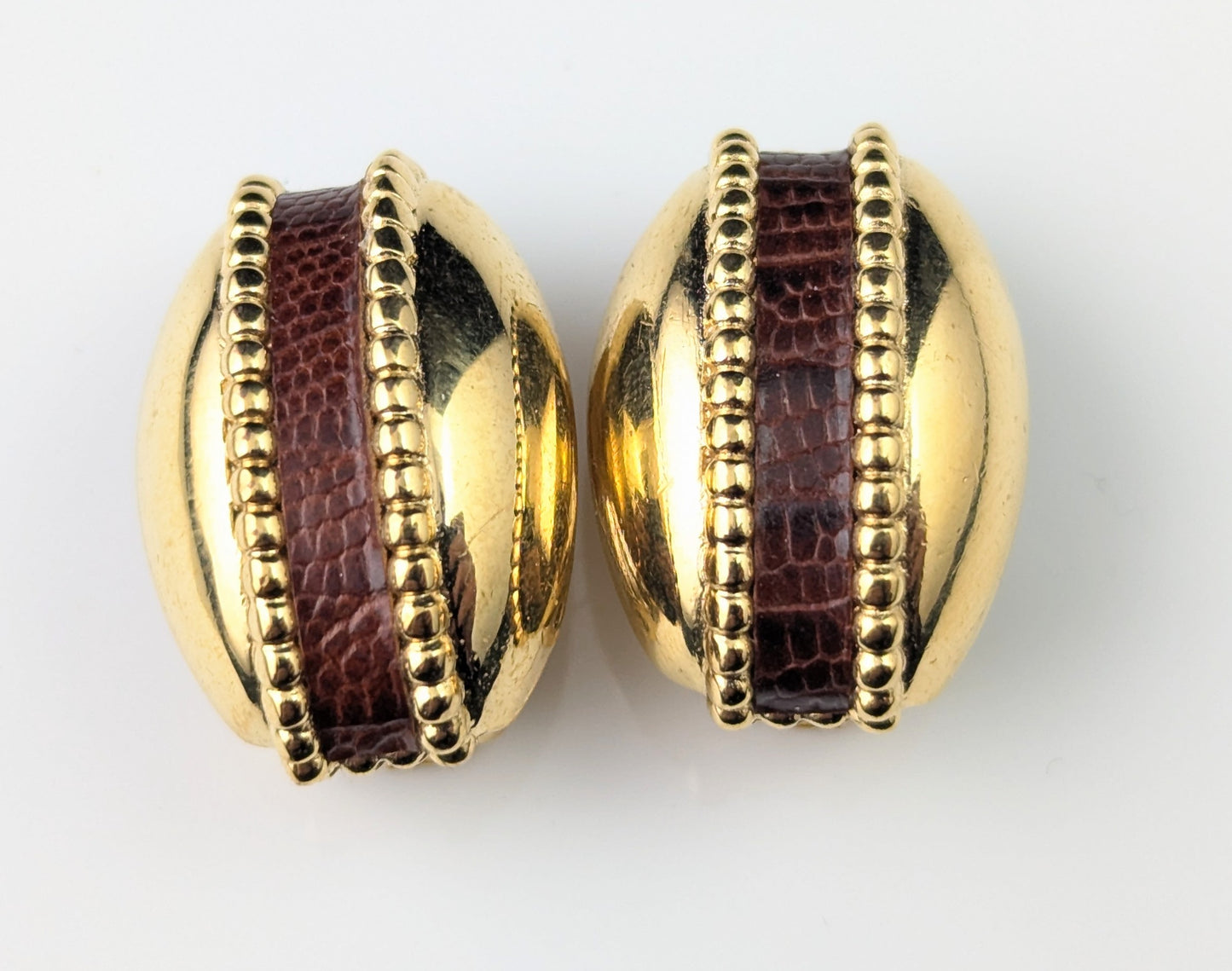 Vintage Burberry clip on earrings, Gold tone and Faux leather