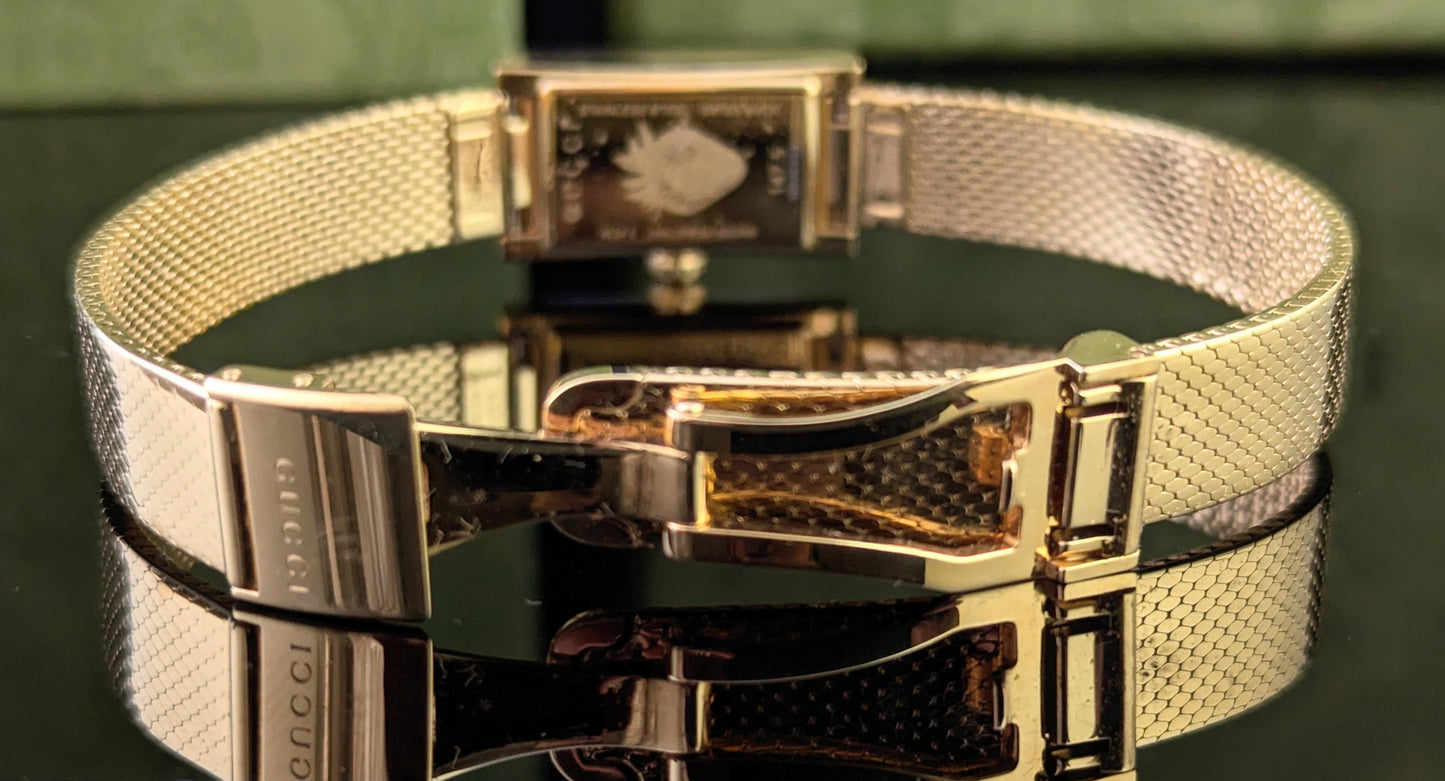 Vintage Gucci G frame wristwatch, gold plated, boxed
