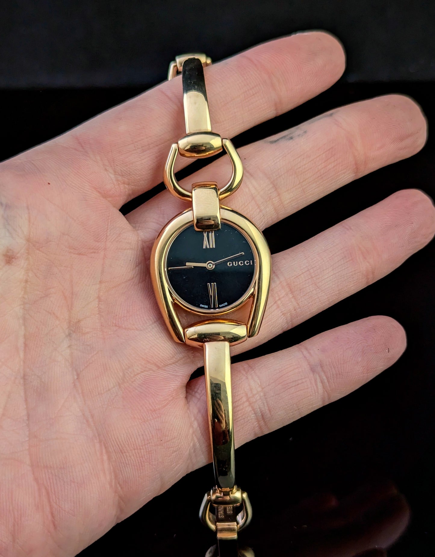 Gucci ladies Rose gold plated horsebit wristwatch, watch