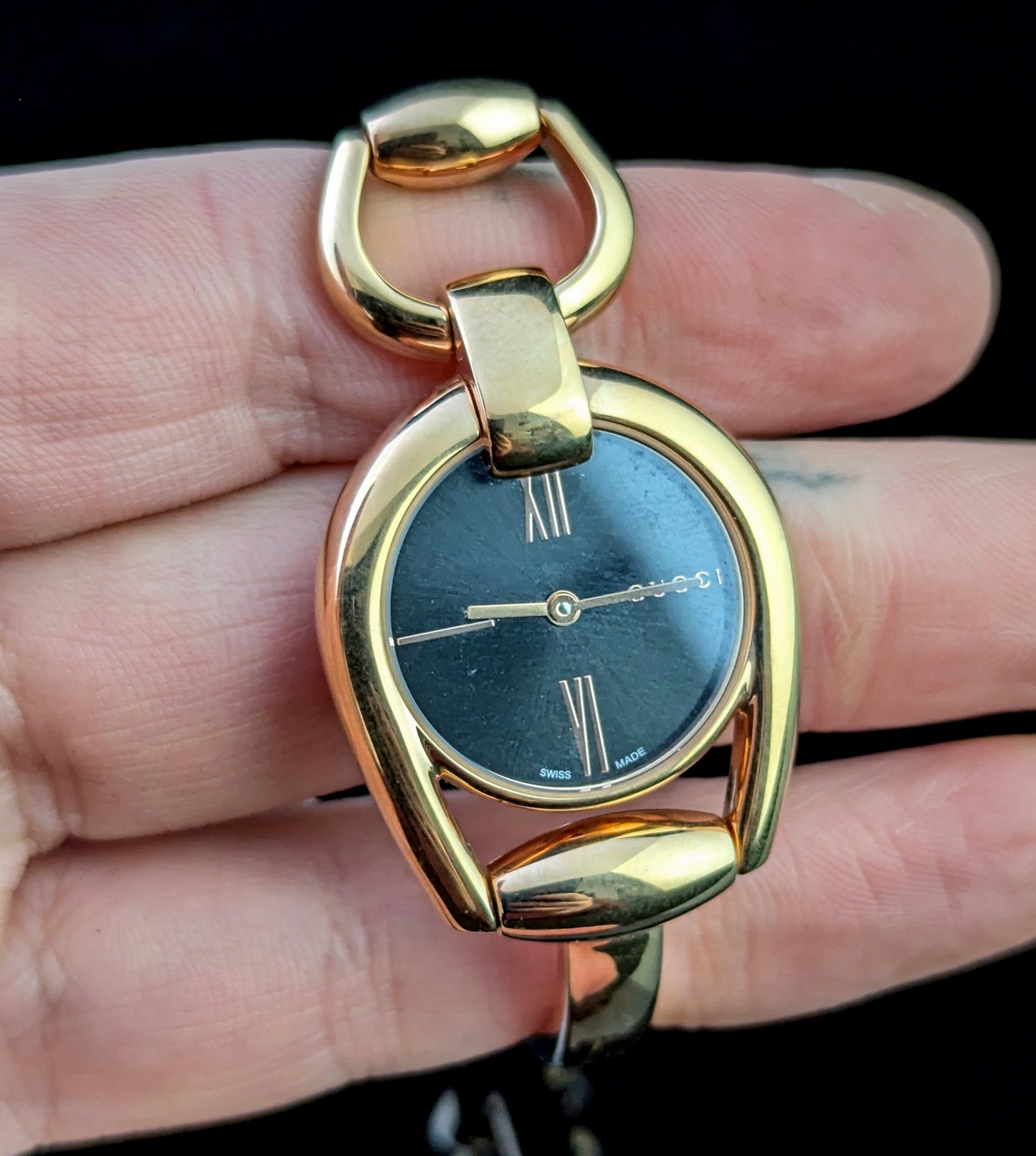 Gucci ladies Rose gold plated horsebit wristwatch, watch