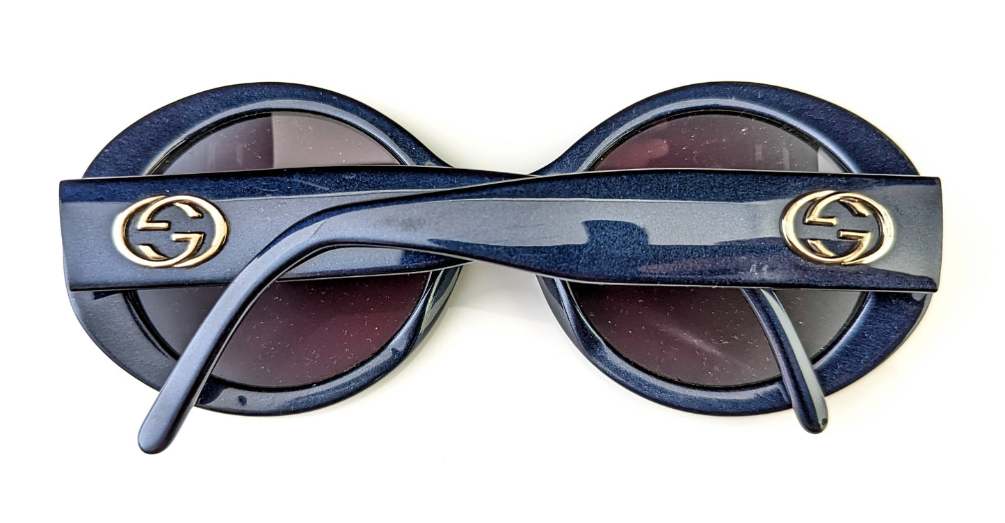 Gucci Oversized Sunglasses, dark blue, gold tone logo, cased