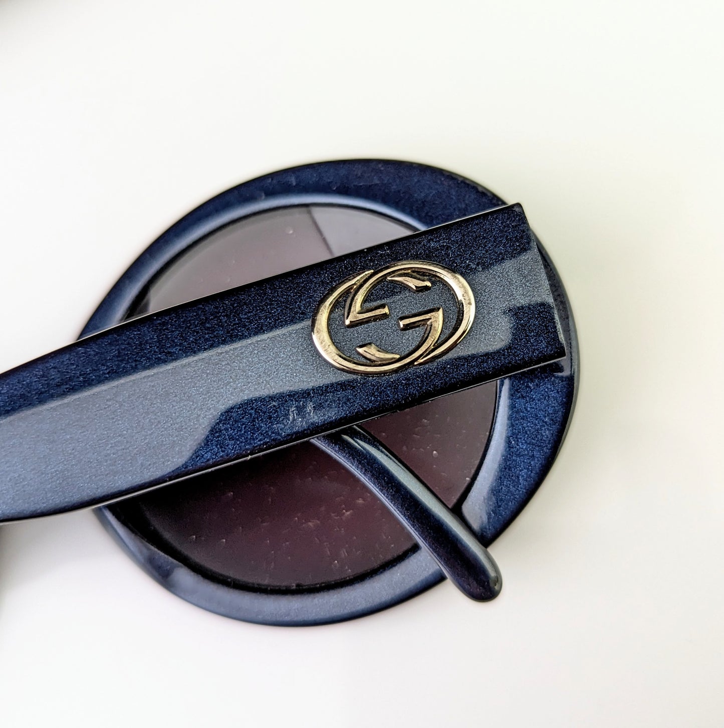 Gucci Oversized Sunglasses, dark blue, gold tone logo, cased