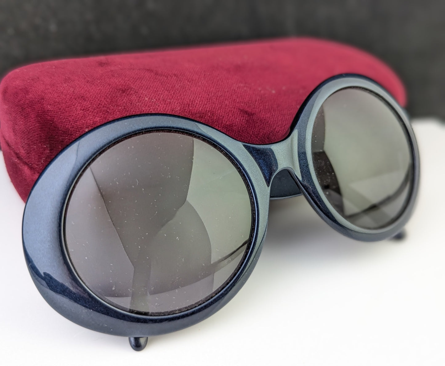 Gucci Oversized Sunglasses, dark blue, gold tone logo, cased