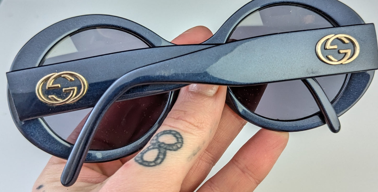 Gucci Oversized Sunglasses, dark blue, gold tone logo, cased