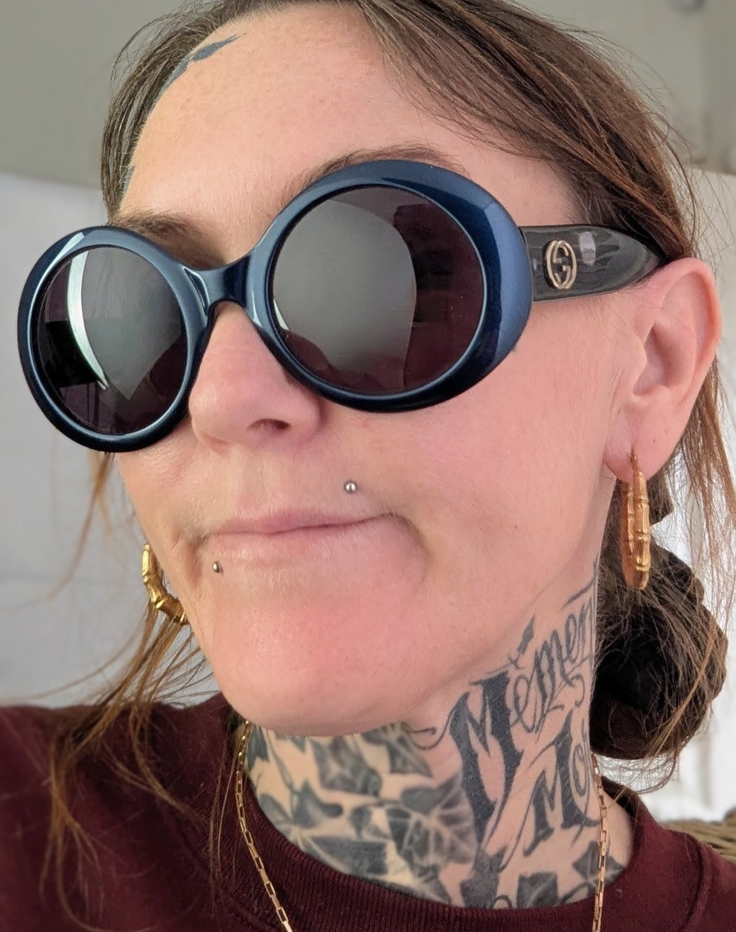 Gucci Oversized Sunglasses, dark blue, gold tone logo, cased