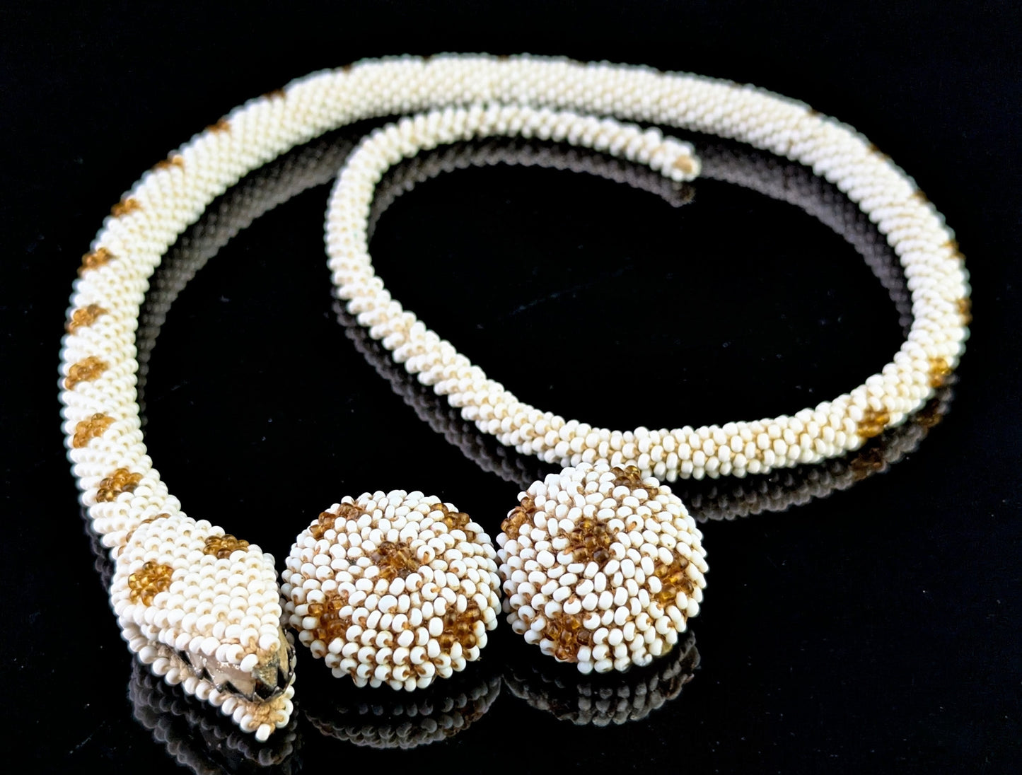 Vintage Art Deco beaded snake necklace, earrings set
